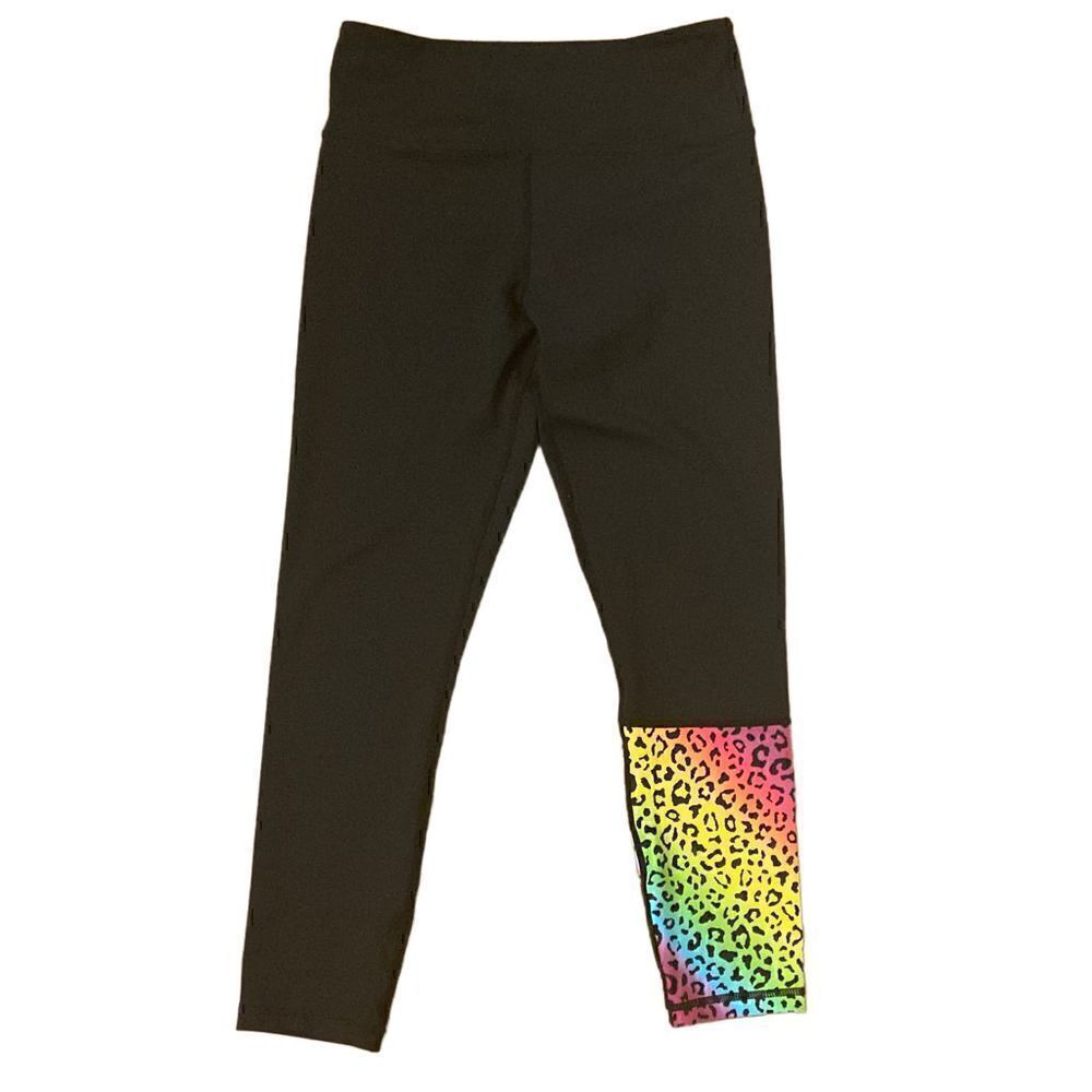 Zyia Active Rainbow Leopard Light n Tight Black Leggings Size 8-10
